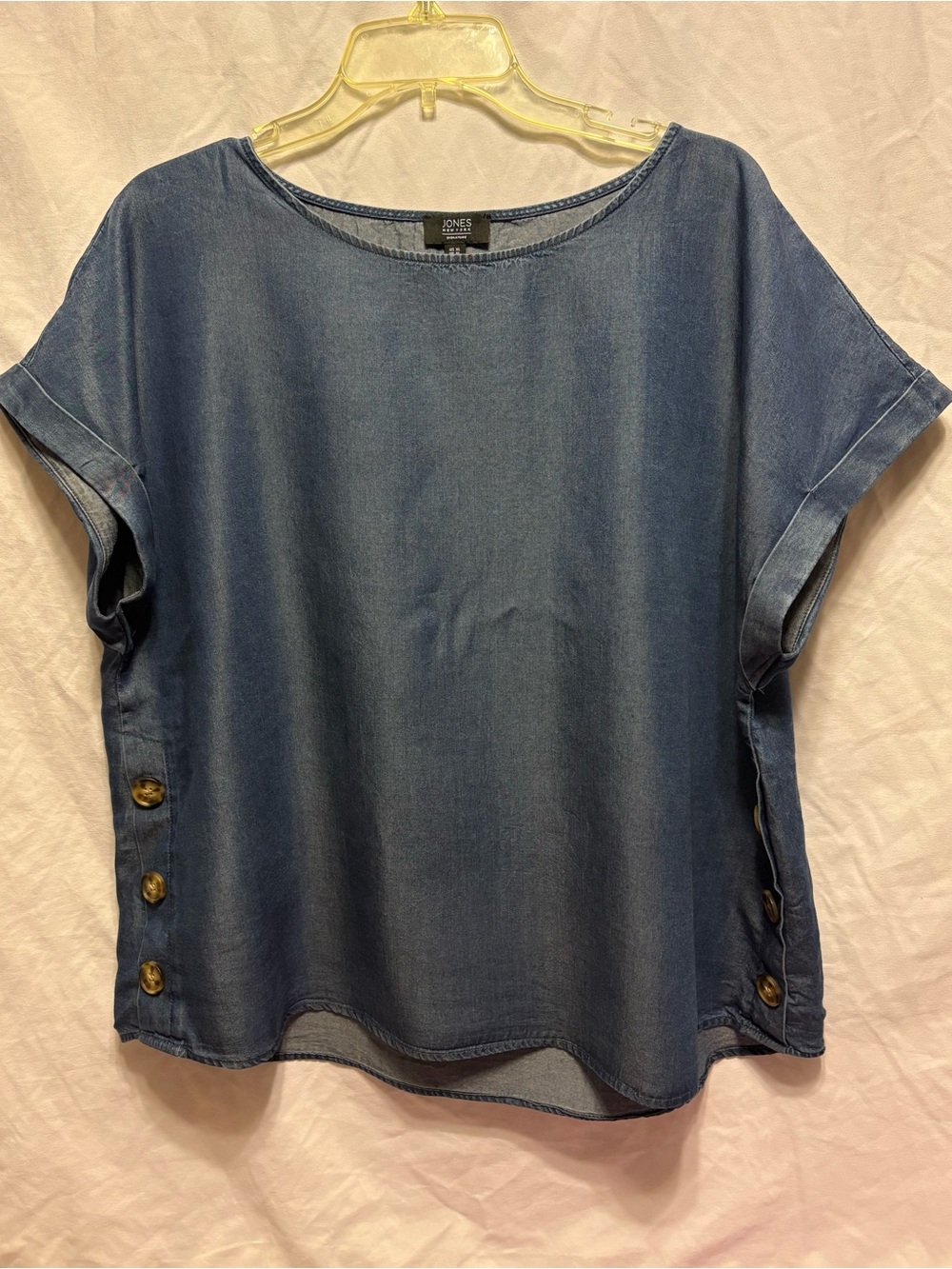 Jones New York XL Washed Blue Short-Sleeve Button-Side Top